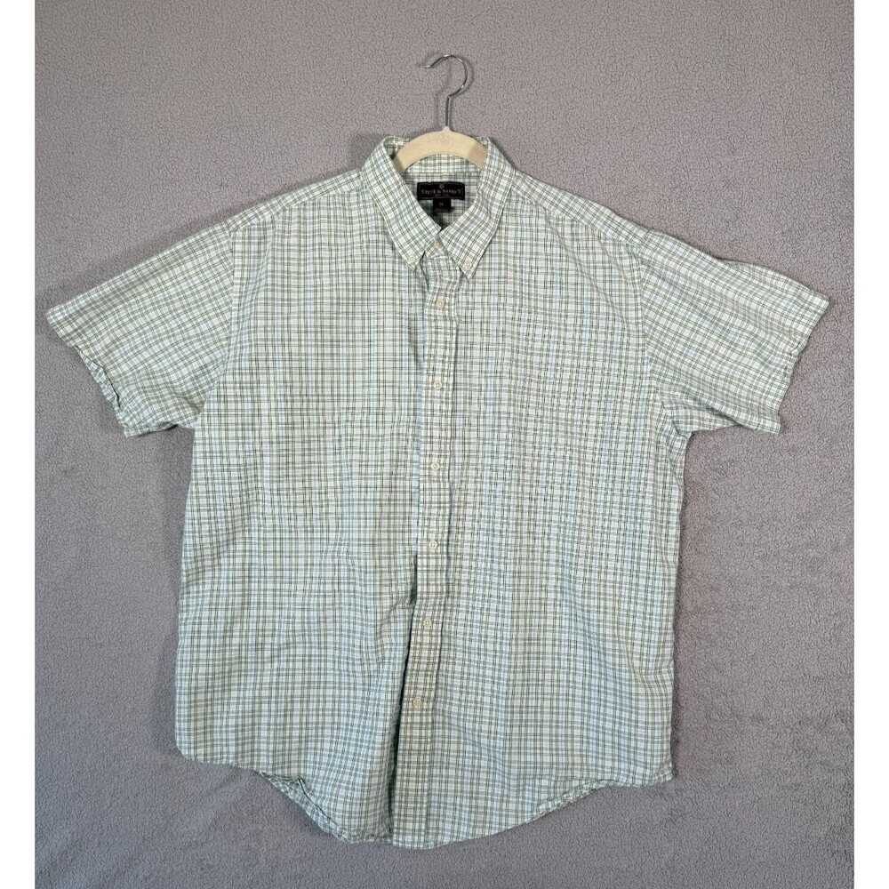 Steve & Barry's Shirt Mens XL Y2K Vintage Plaid Short Sleeve Cotton Green Blue